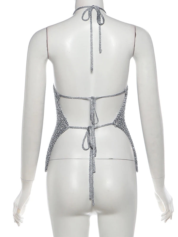 Aria Golden Glow Halter Knit Party Top