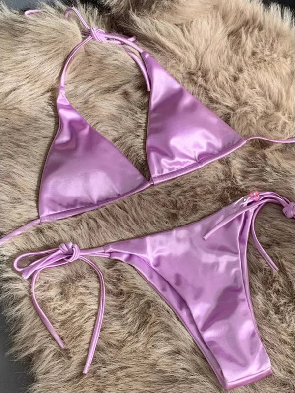 Valentina Metallic Wrap Halter Bikini Two-piece