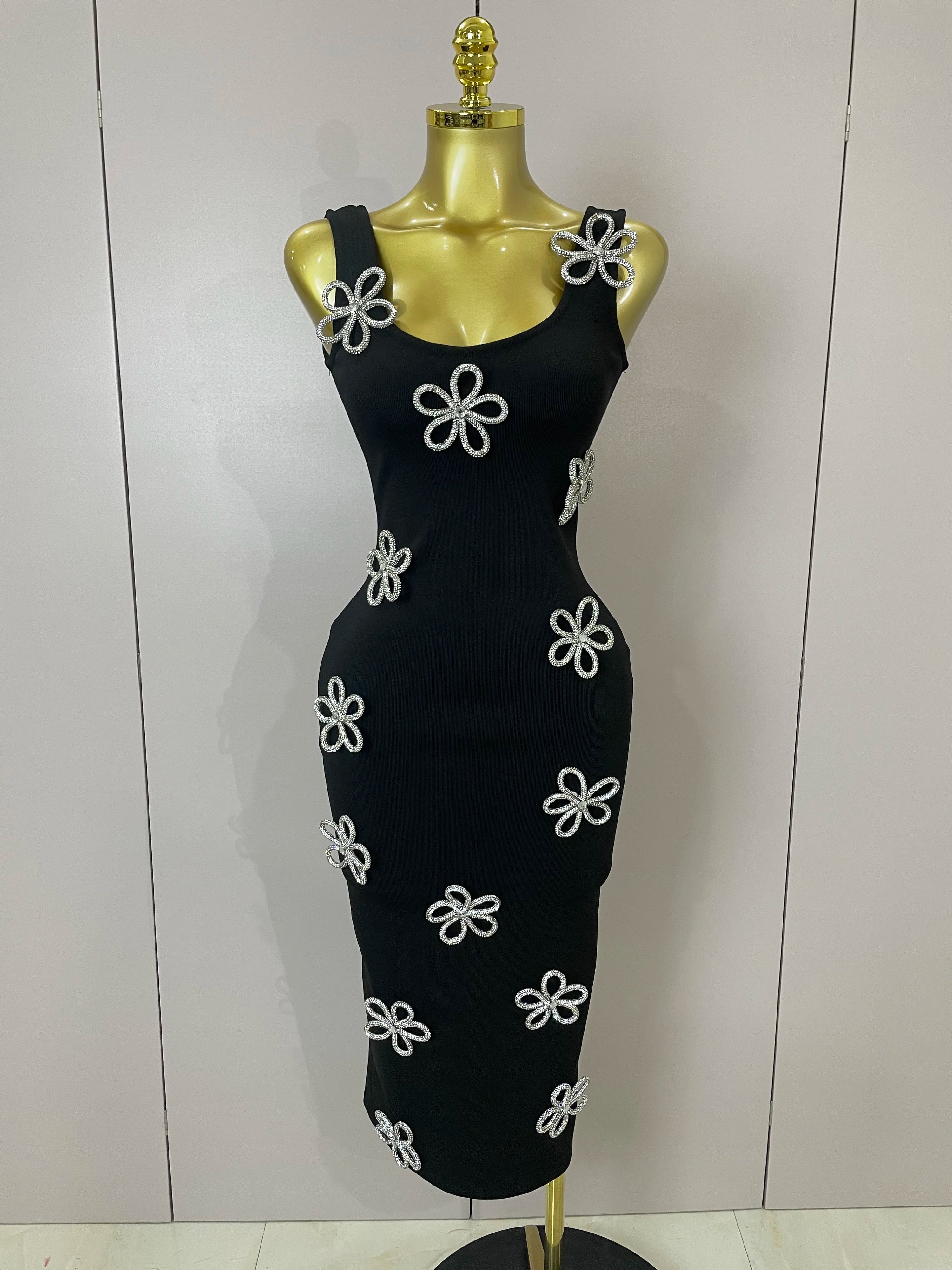 Elowen Diamond Floral Bandage Midi Dress