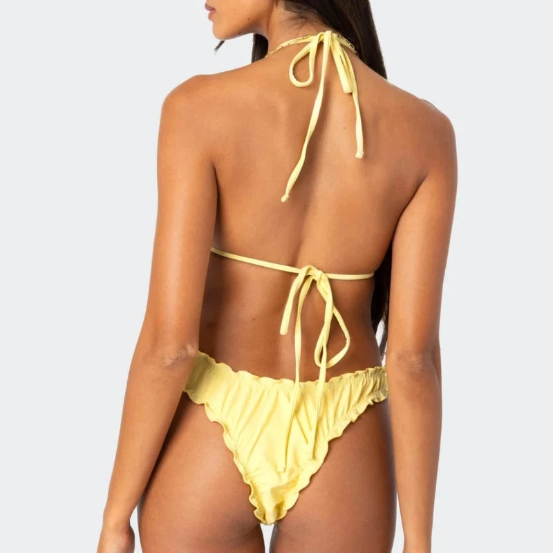 Lilia Lettuce-Trim Halter Bikini Two-piece
