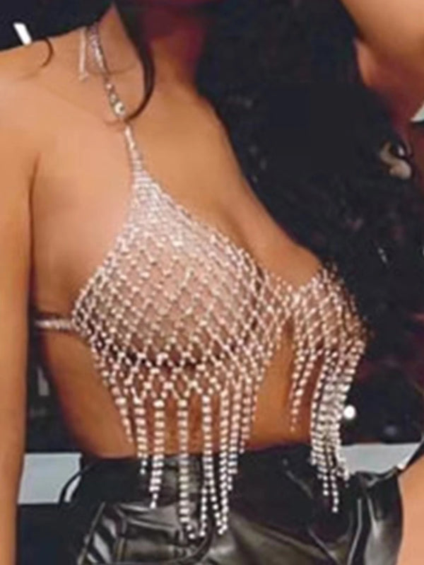 Sexy see through rhinestone crop top women summer street wear halter tank top 2026 club party tops hotwife rave festival outfit