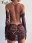 Romilly Leopard Backless Long-Sleeve Mini Dress