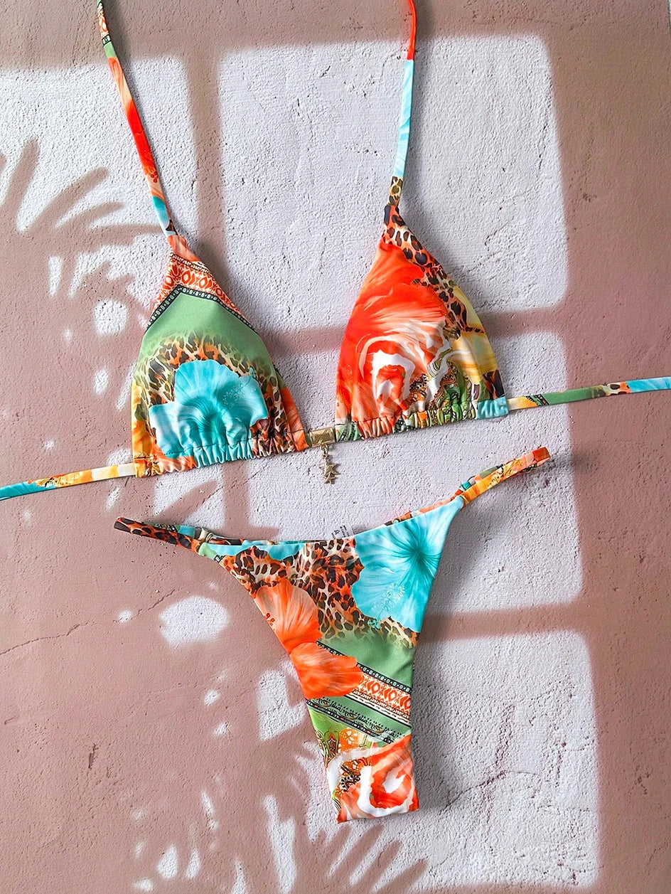 Bella Leopard Print Triangle Bikini Set