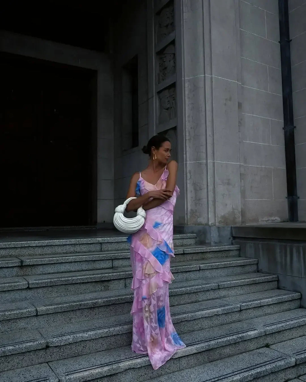 Aurelia Ruffle Asymmetric Maxi Dress