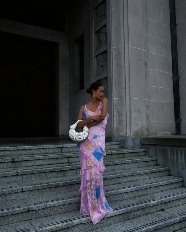 Aurelia Ruffle Asymmetric Maxi Dress