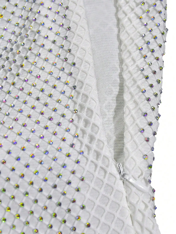 Luxe Sparkle Silver Rhinestone Bodycon Dress