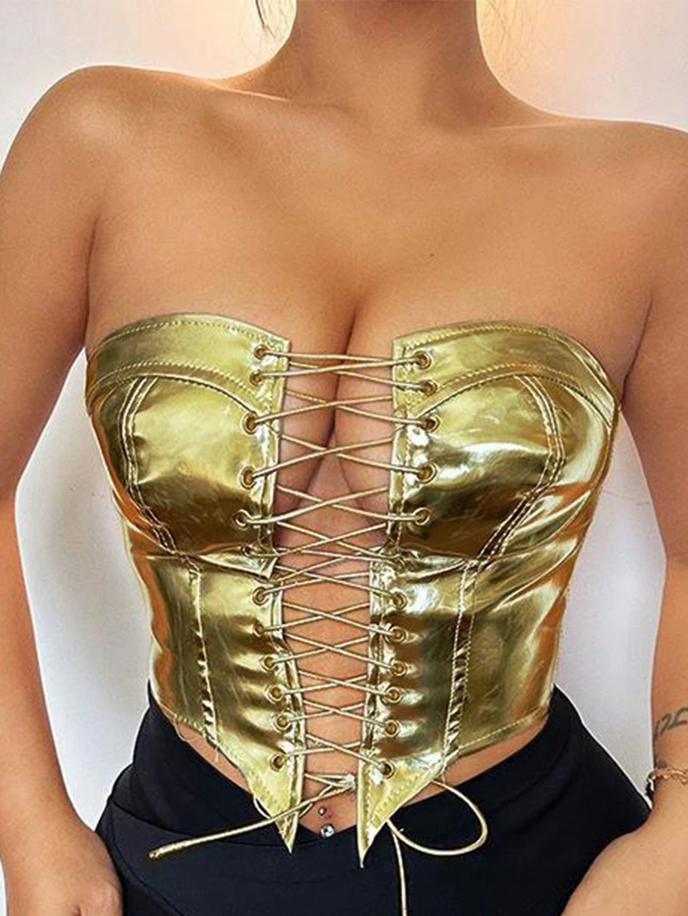 Sylvie Metallic PU Leather Corset Crop Top