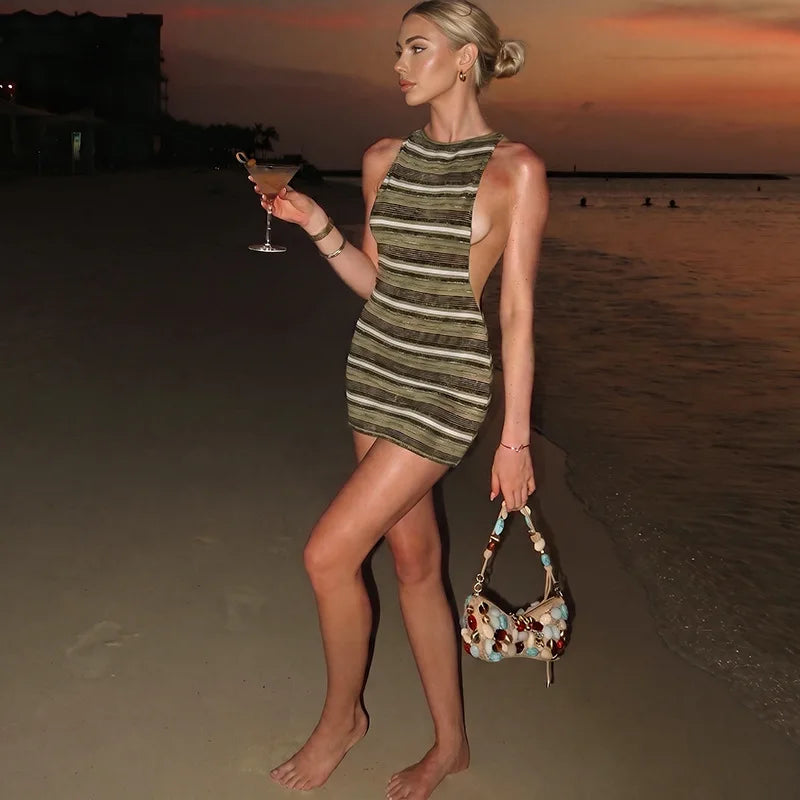Junia Striped Slinky Backless Mini Dress