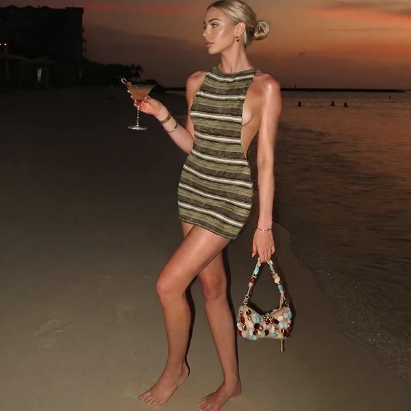 Junia Striped Slinky Backless Mini Dress