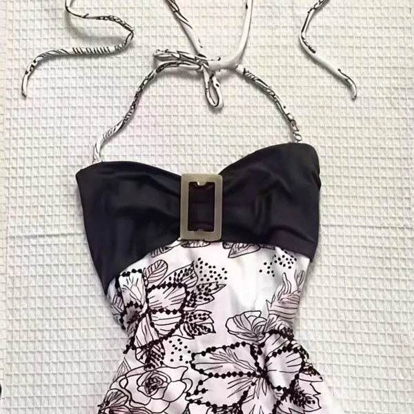 Marisol Floral-Appliqué Halter Camisole Top One-piece