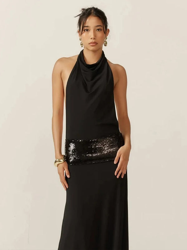 Nerina Draped Backless Halter Maxi Dress