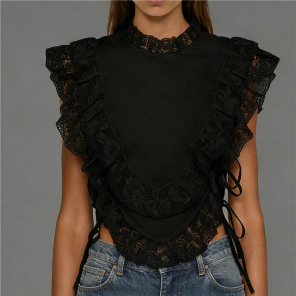 Paige Lace Ruffle Tie-Up Peplum Top