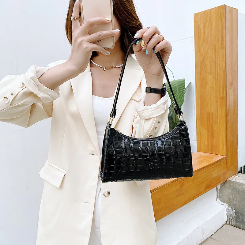 Coralie Croc-Embossed Faux-Leather Baguette Shoulder Bag
