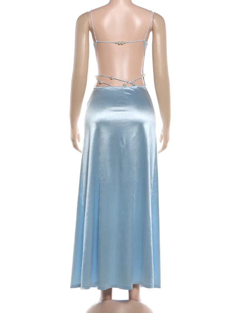 Amina Beaded Satin Cowl-Neck Maxi Dress