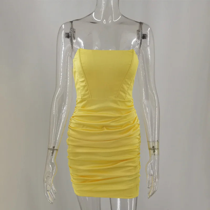 Aurelina Glitter Strapless Ruched Bodycon Mini Dress