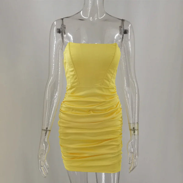 Aurelina Glitter Strapless Ruched Bodycon Mini Dress
