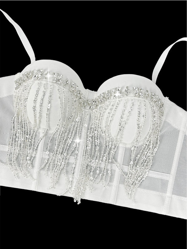 Dahliana Sequin Rhinestone Corset Crop Top