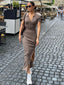 Svetla Polo-Collar Button-Front Ribbed Side-Slit Bodycon Dress