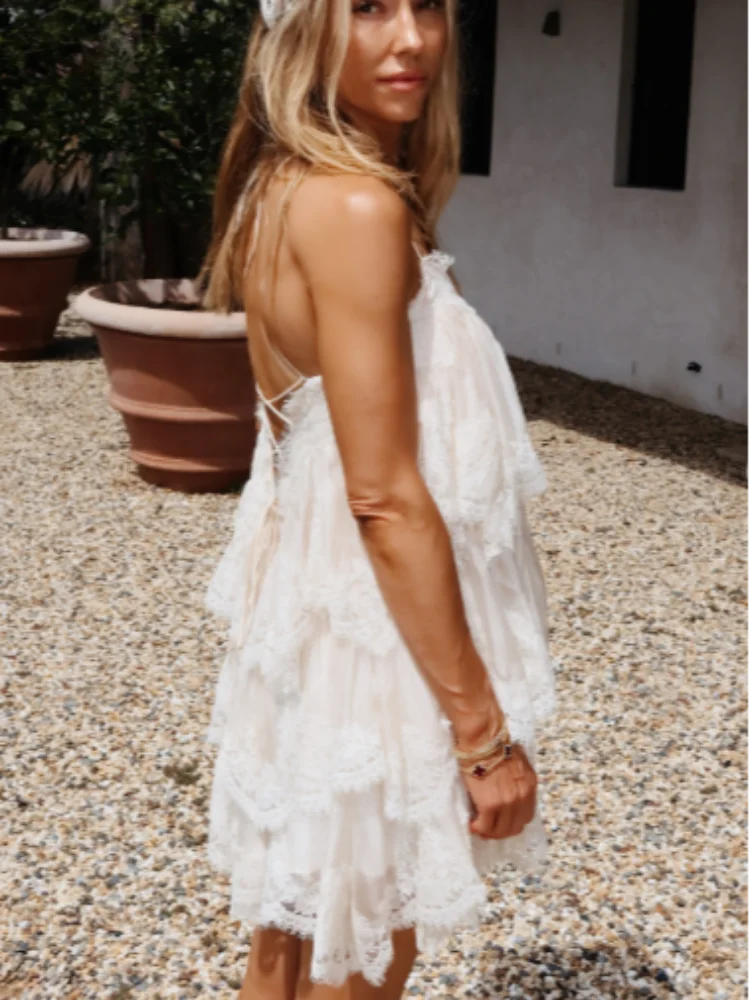 Brielle Ivory Lace Trim Ruffle Mini Dress Secondary image