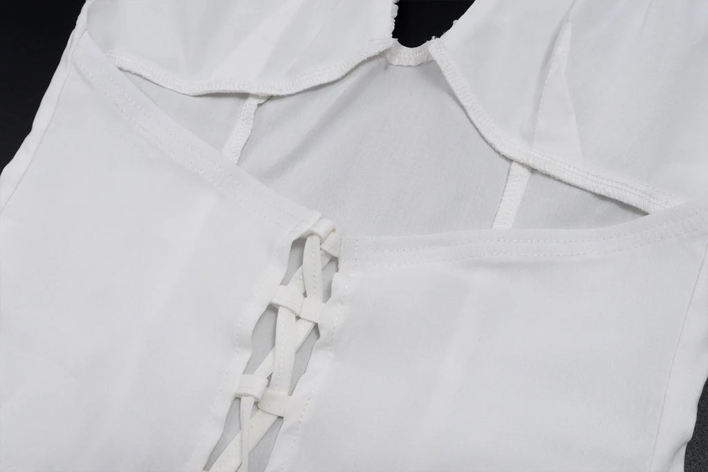 Eden Ruched Lace-Up Halter Crop Top One-piece