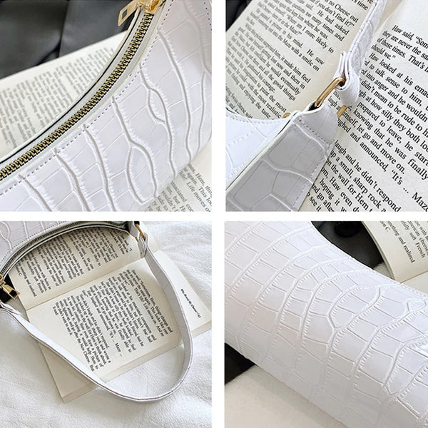 Coralie Croc-Embossed Faux-Leather Baguette Shoulder Bag