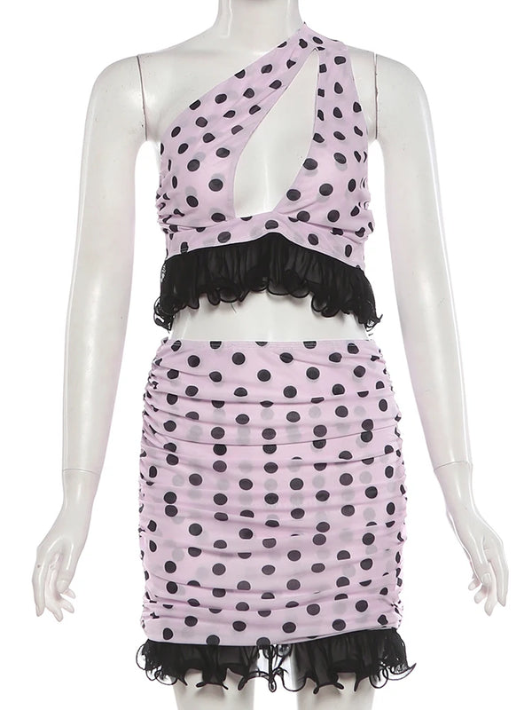 Rosé Monaco Polka Dot Skirt Two-piece
