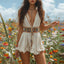 Blythe White Deep-V Ruffle Cutout Mini Dress