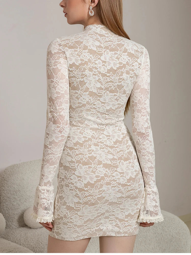Valencia Floral Lace Long-Sleeve Mini Dress