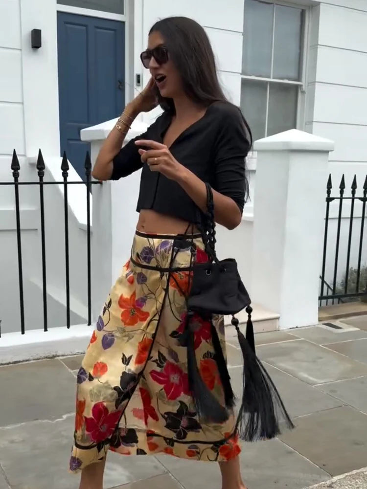 Hermione Floral Asymmetrical Fringe Midi Skirt One-piece