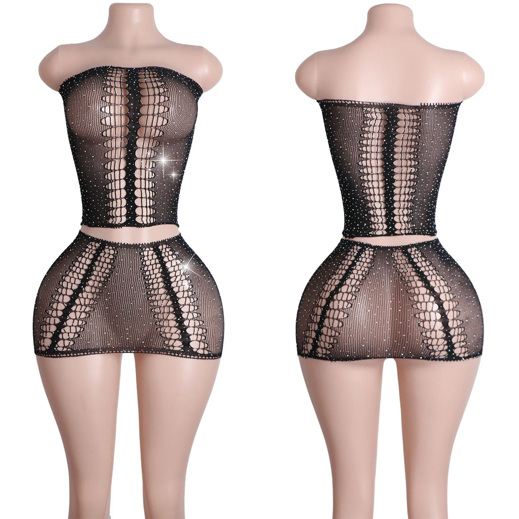 Eclipse Mirage Fishnet Rhinestone Lingerie Two-piece