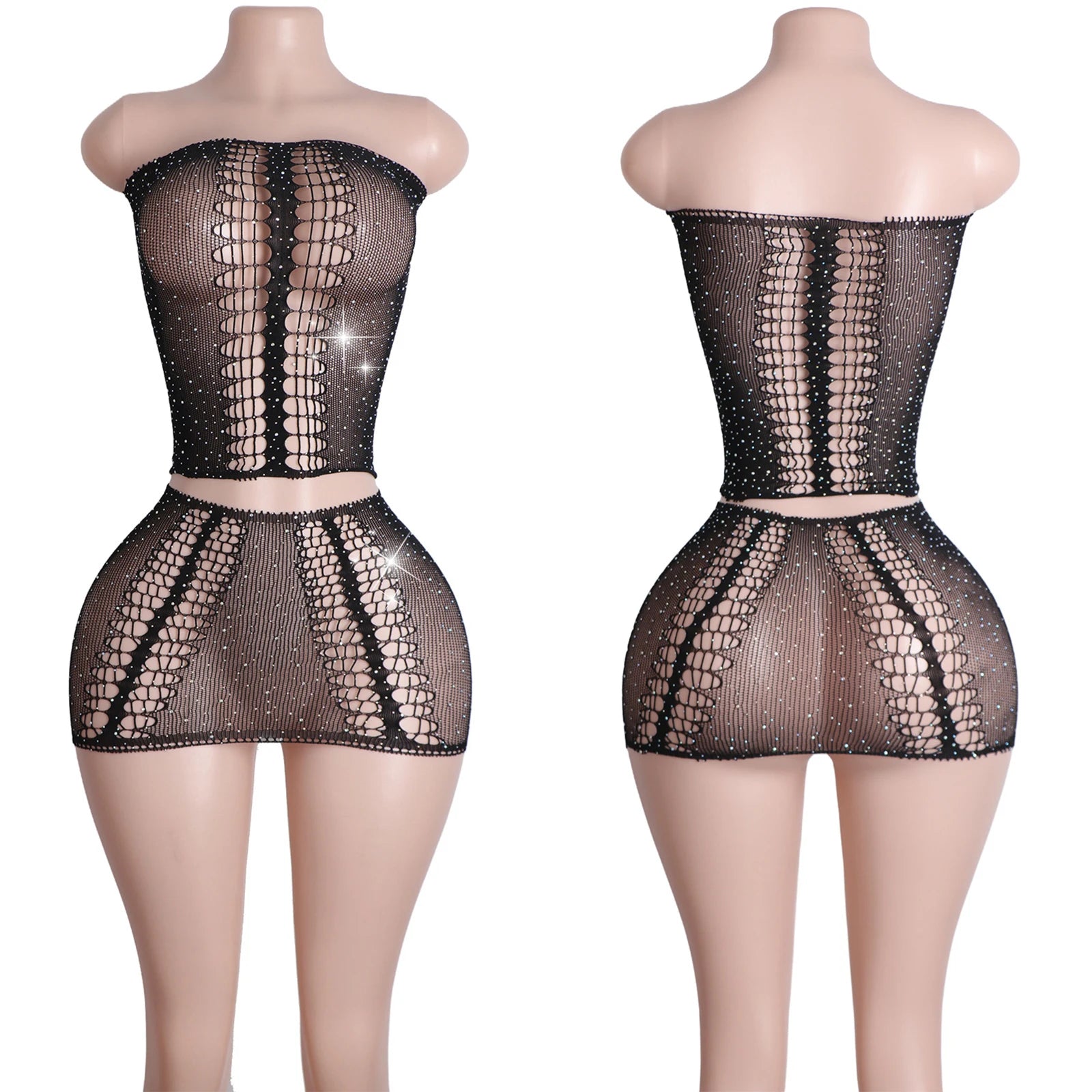 Eclipse Mirage Fishnet Rhinestone Lingerie Two-piece
