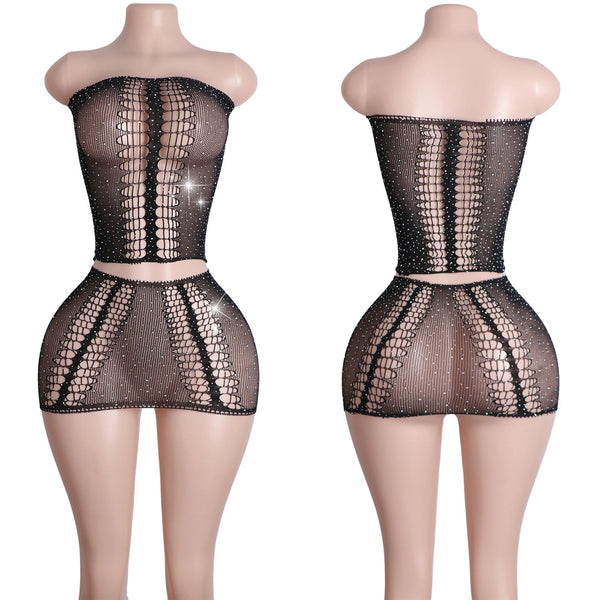 Eclipse Mirage Fishnet Rhinestone Lingerie Two-piece