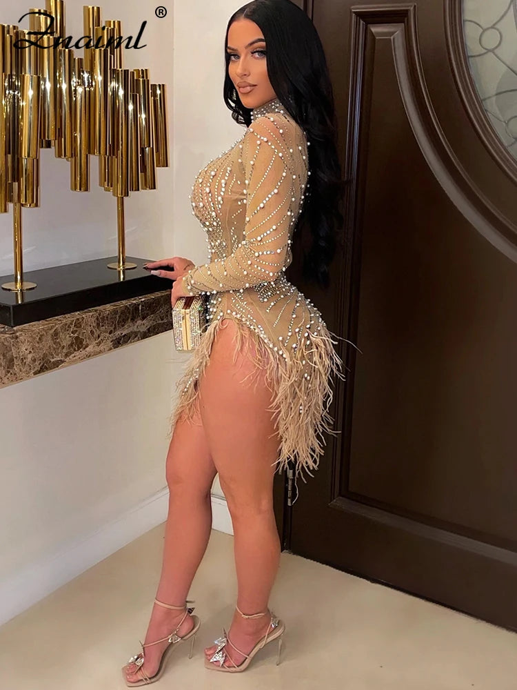 Isadora Feather Crystal Mini Dress
