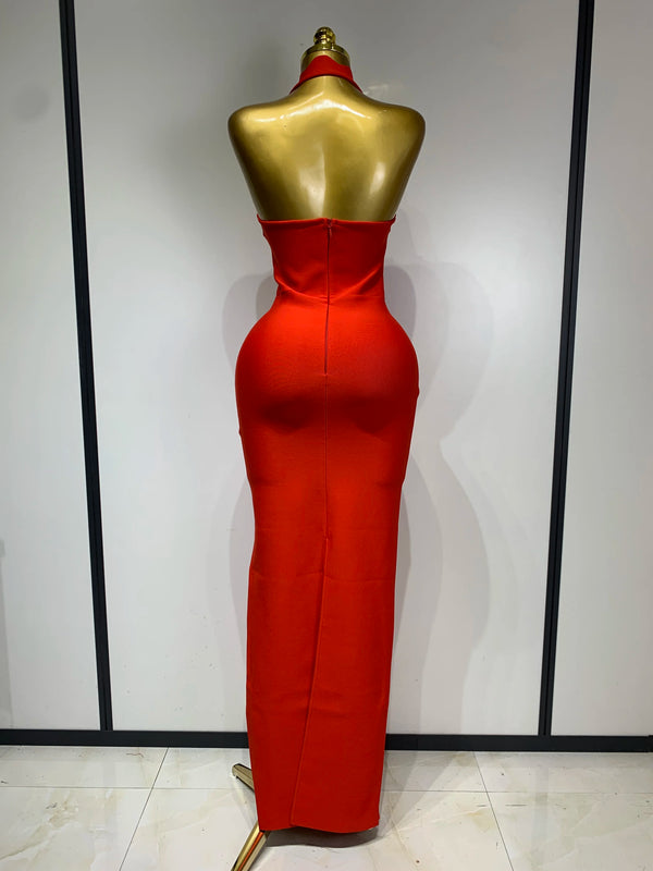 Ornella Scalloped Cutout Halter Bandage Maxi Dress