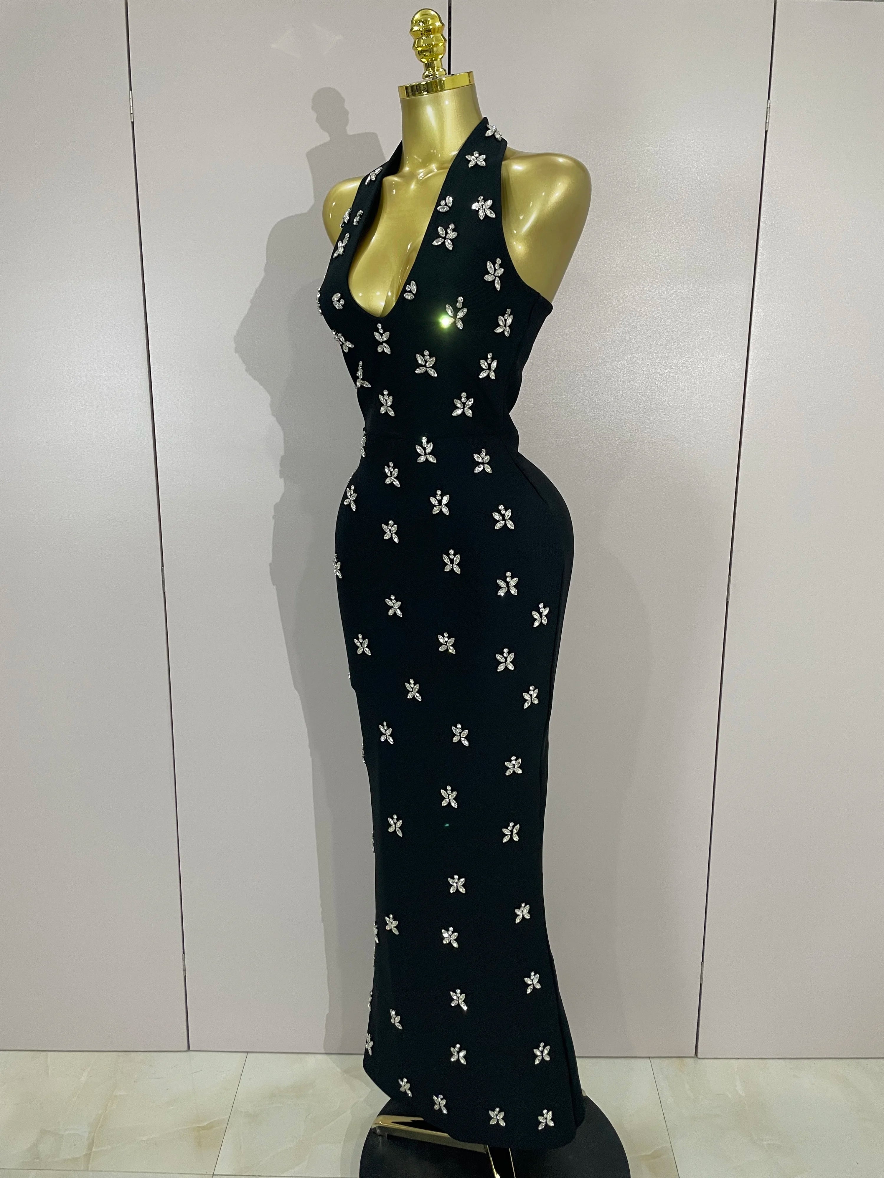 Yvette Diamond-Beaded Backless Maxi Dress