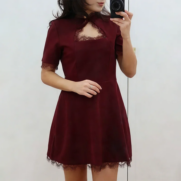 Nadine Lace-Paneled Stand-Collar Mini Dress