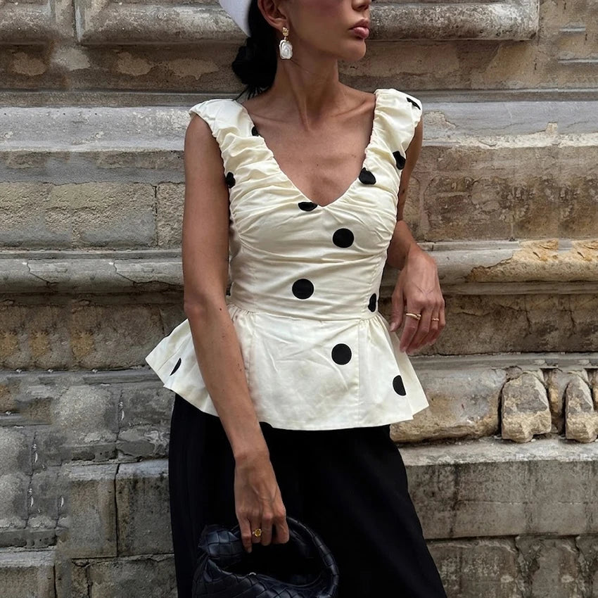 Gayane Polka Dot Ruffle-Strap Peplum Top One-piece Main image