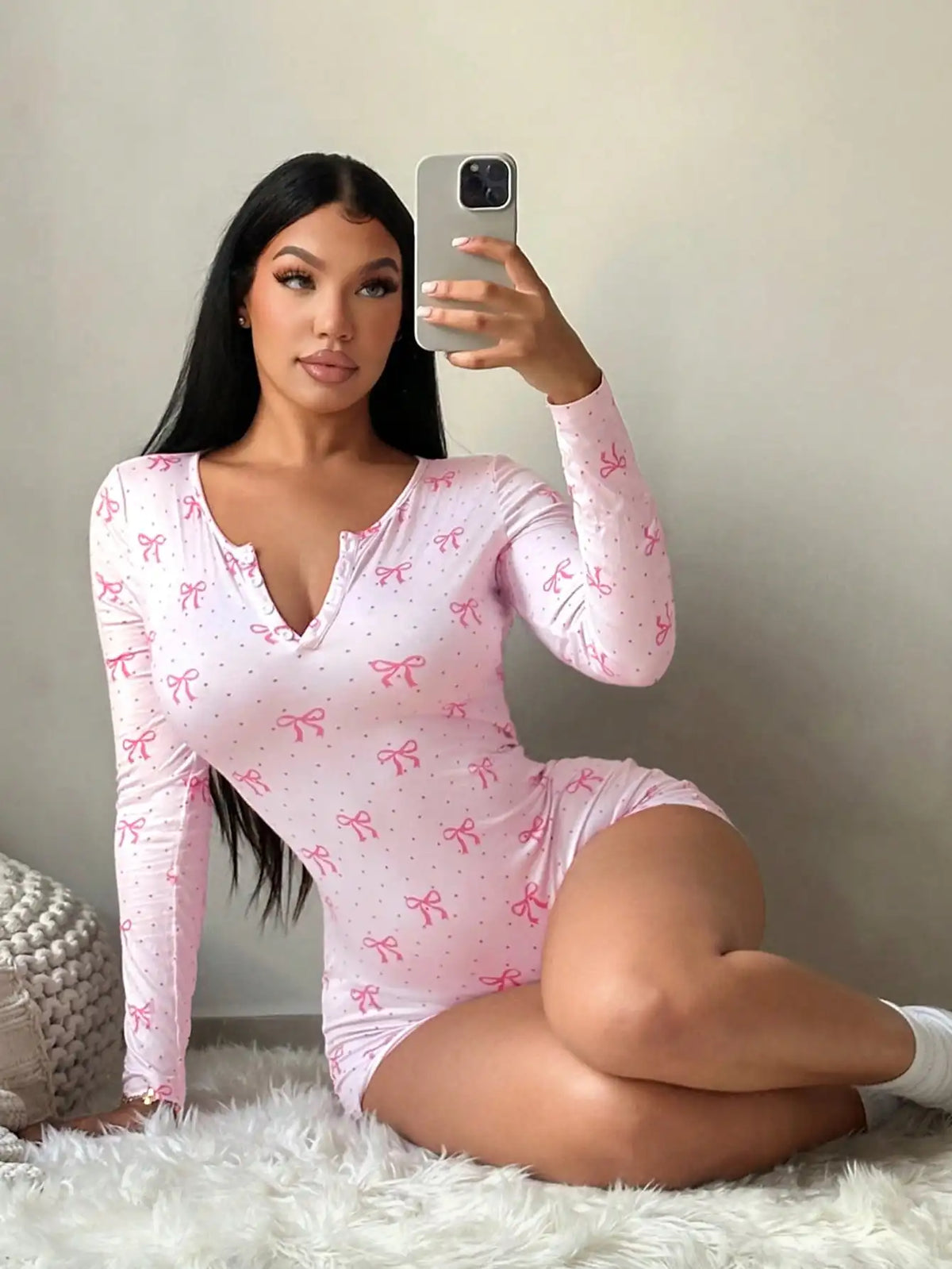 Poppy Pink Polka-Dot Bow Romper One-piece