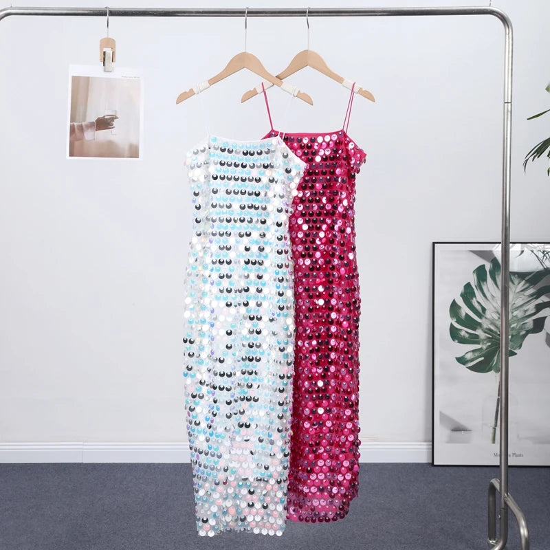 Sofia Sequin Spaghetti Strap Bodycon Maxi Dress