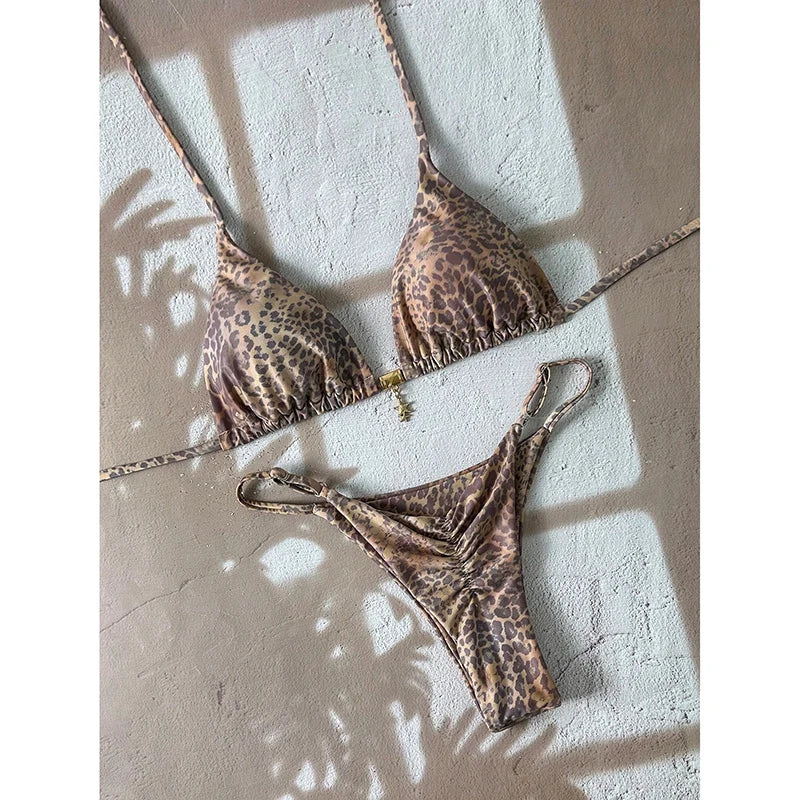 Bella Leopard Print Triangle Bikini Set