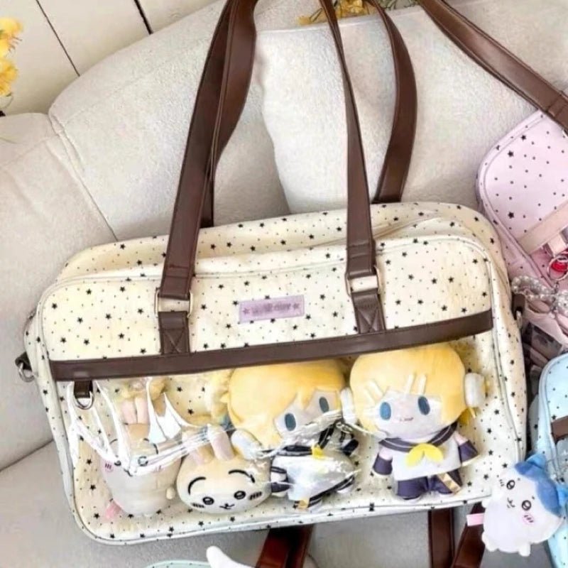 New Cute Large Capacity Lace Ita Bag Lolita Girls Transparent Pocket Y2k DIY Badge Display Shoulder Bag Casual Polka Dot Handbag