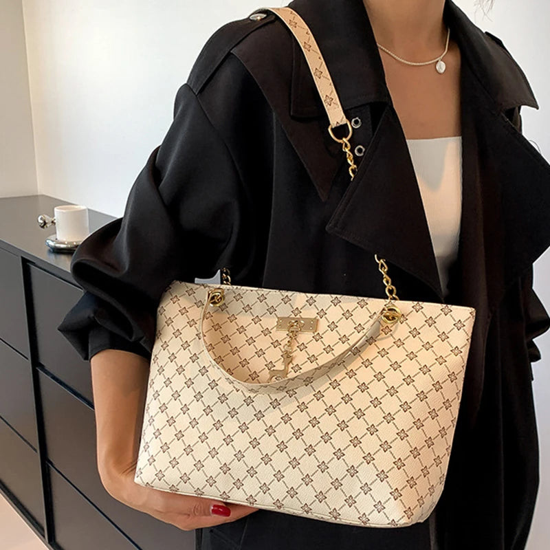 Margaux Monogram-Print Faux-Leather Chain Tote Bag