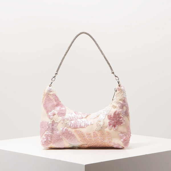 Florentina Floral Sequin Embroidered Half-Moon Shoulder Bag