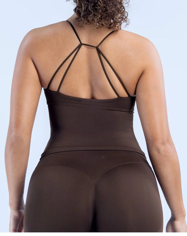 Vision Twist Front Longline Top Backless Sport Tank Top Women Yoga Vest with Removable Cups Quick Dry Thin Strap Fitness Gym Top