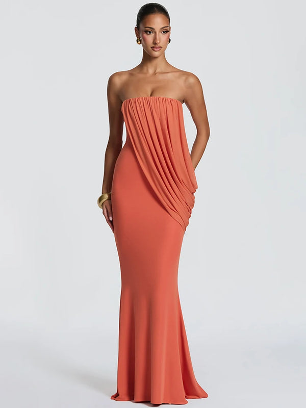 Valentina Draped Strapless Mermaid Maxi Dress