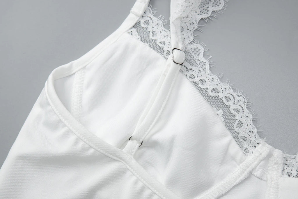 Wenna Lace-Trim Ruffle Strap Slim Crop Cami One-piece