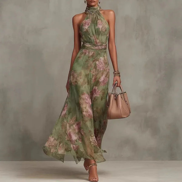 Marina Floral Chiffon Halter Maxi Dress