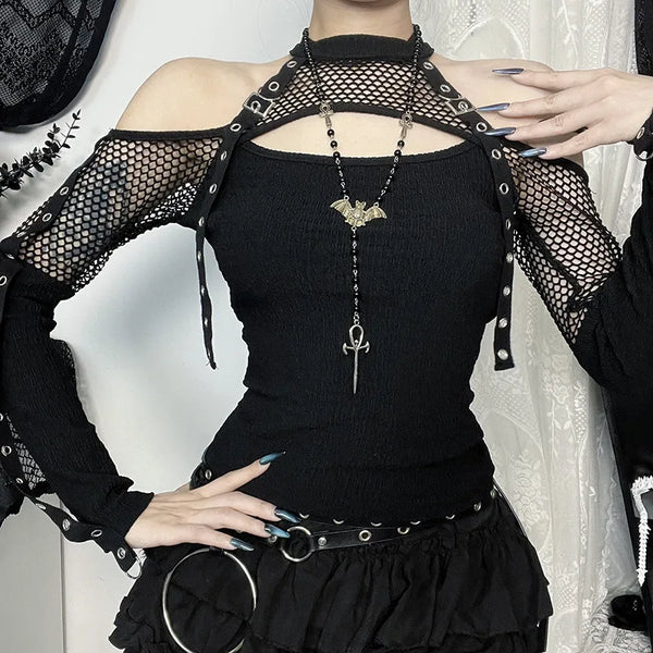 Ophelia Noir Fishnet Harness Top One-piece