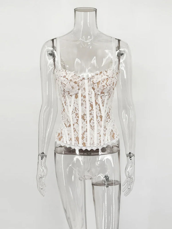 Tossy Summer Sexy Lace Vest Top For Women Hollow Out Bandage Fashion Patchwork Backless Cropped Top Female Lace Camisole Tops