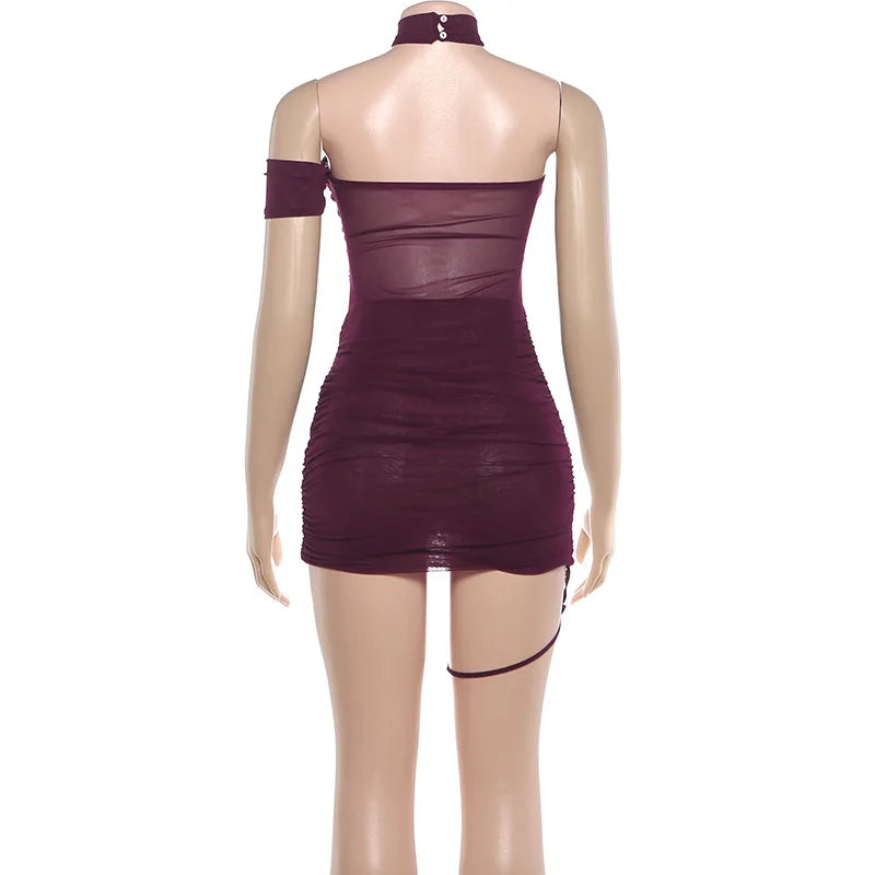 Blair Ruched Mesh Halter Bodycon Mini Dress
